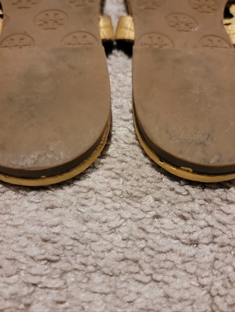 Tory Burch Miller Metallic Gold Pebbled Leather Sandals Size 7.5